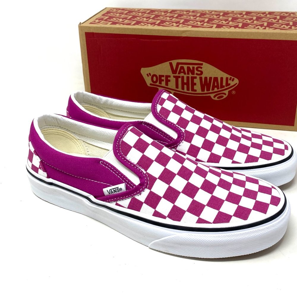 VANS Classic Slip On Checkerboard Low Top Fuchsia men’s Sneakers VN000XG8AZY - Picture 6 of 11
